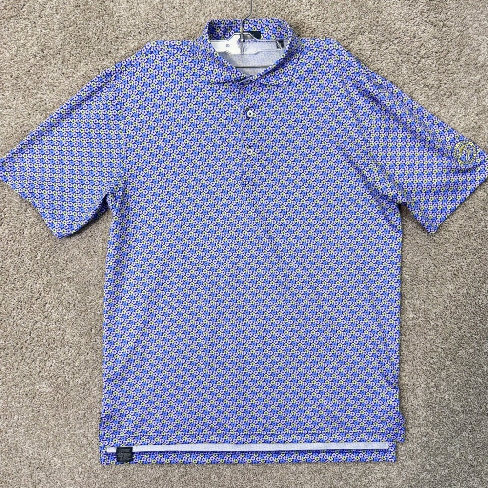 Turtleson Polo Shirt Mens Medium Blue Floral Walnut Creek Country Club EUC